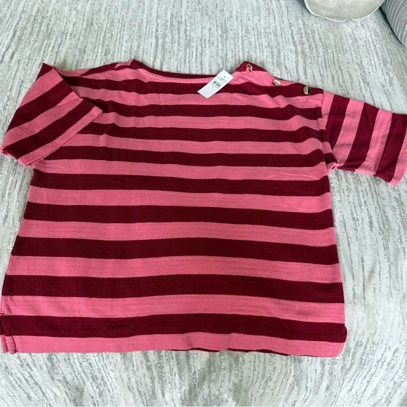 Loft Striped Shoulder Button Harbor Tee NWT - Picture 3 of 3